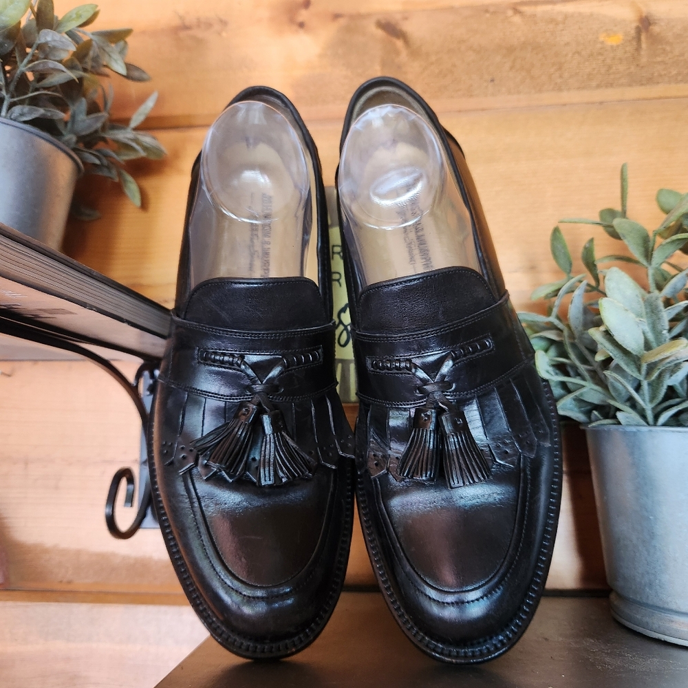Johnston & Murphy Signature Series Black Leather Shoe Kiltie Tassel Loafer Sz 8M - Picture 6 of 11